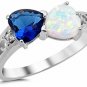 Heart Simulated Sapphire And Lab Created White Opal .925 Sterling Silver Ring 6