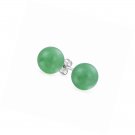 925 Sterling Silver Green Jade Ball Stud Earrings Hypoallergenic
