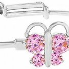 In Season Jewelry Rhodium Plated Baby Bangle Bracelet Butterfly Pink CZ Birth