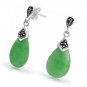 Green Jade Marcasite Teardrop Dangle Stud Earrings 925 Sterling Silver