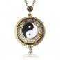 Can Openable Antique Gold Chain Magnifying Glass Pendant Necklace Yinyang Women