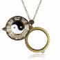 Can Openable Antique Gold Chain Magnifying Glass Pendant Necklace Yinyang Women