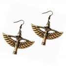 Egyptian Collection: Antiqued Golden Winged Isis Goddess Drop Earrings
