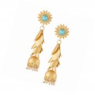 Bollywood 14K Gold Plated Pearl Floral Leaf Dangle  Earrings Set