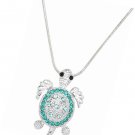 Sea Turtle Charm Pendant Fashionable Necklace - Sparkling Crystal - 17"