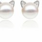 S.Leaf Cat Stud Earrings Freshwater Cultured Pearl Stud Earrings Sterling Ear
