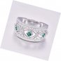 Ring 925 Sterling Silver 3-Stone Created Emerald Quartz Princess Cut CZ Band