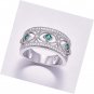 Ring 925 Sterling Silver 3-Stone Created Emerald Quartz Princess Cut CZ Band