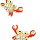 Liavy's Red Crab Fashionable Earrings - Enamel - Stud - Sparkling Crystal -