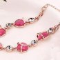Gold Plated Pink Created-opal Charm Rose Flower Bracelet For Women Crystal