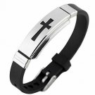 1 Pcs Men's Stainless Steel Religious Black Rubber Cross Bracelet