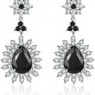 Me and Hz Black Silver Austrian Crystal Teardrop Earrings Vintage Black Cubic