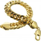 9.5" High Polish Finish 18K Gold Plated Men 10mm Width Curb Chain Bracelet