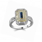 Luxury White gold and Blue Sapphire style Halo  Ring Cz Size 5-10 - Silver