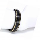 Men's Quad-Element Black Stainless Steel Magnetic Bracelet with Gold Accents