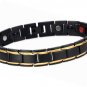 Men's Quad-Element Black Stainless Steel Magnetic Bracelet with Gold Accents