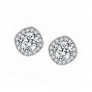 925 Sterling Silver Cubic Zirconia Cushion Shape Halo Bridal Stud Earrings
