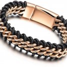 JINBAOYING Mens Bracelet Black Genuine Braided Leather Bracelets With Stainless
