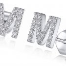 925 Sterling Silver Initial Letter Earrings Alphabet M Hypoallergenic  Zirconia