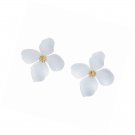 Earring Collection White Flower With Center Beaded Gold Plated Earrings