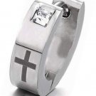 2pcs Men Steel Huggie Hinged Hoop Earrings Enamel Cross