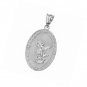 Sterling Silver Saint Michael The Archangel CZ Oval Medal Necklace (1")
