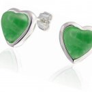 Green Jade Heart Shaped Bezel Set Stud Earrings  925 Sterling Silver