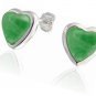 Green Jade Heart Shaped Bezel Set Stud Earrings 925 Sterling Silver
