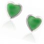 Green Jade Heart Shaped Bezel Set Stud Earrings 925 Sterling Silver