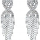 CHRAN Silver Rhinestone Long Tassels Dangle Chandelier Earrings Jewelry Size
