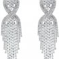 CHRAN Silver Rhinestone Long Tassels Dangle Chandelier Earrings Jewelry Size