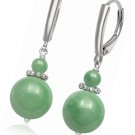 Sterling Silver Natural Green Jade Lever Back Drop Dangle Earrings