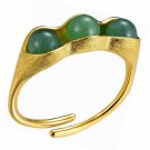 S925 Sterling Silver Ring Creative Pea Natural Aventurine Stone Adjustable