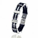 Reizteko Men's Stainless Steel Chain Link Bracelet (Black Silver)