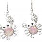 Crab Iridescent Foil Rhinestone Silver Tone Dangle Earrings (Pink)