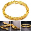 18K Yellow Gold Plated 9mm Bracelet For Men, Winding Chain 2 Dragon Heads