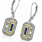 White gold and Blue Sapphire style  Earrings Halo Leverback Drop Dangle Earrings