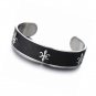Mens Stainless Steel Cuff Bangle Bracelet with Black Leather Fleur de Lis