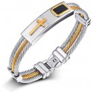 MPRAINBOW Men's Stainless Steel Leather Cable Wire Cross Engraved Twisted