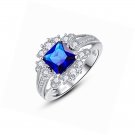 Princess Cut Simulated Sapphire CZ Halo Engagement Silver Ring for Women 925