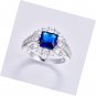 Princess Cut Simulated Sapphire CZ Halo Engagement Silver Ring for Women 925