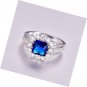 Princess Cut Simulated Sapphire CZ Halo Engagement Silver Ring for Women 925