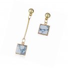 Long Vintage 80s White  Marbled  Drop Dangle Earrings Gold Posts