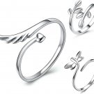 Lauhonmin 3pcs S925 Sterling Silver Open Rings Set Finger Ring Joint Ring Toe