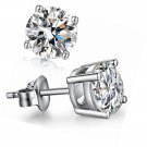 Stud Earrings 925 Sterling Silver Cubic Zirconia Round Princess Cut