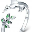 Adjustable Women Ring 925 Sterling Silver Bird Tree Leaves Open Finger Rings
