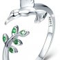 Adjustable Women Ring 925 Sterling Silver Bird Tree Leaves Open Finger Rings