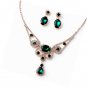 Gold Crystal Rhinestone Emerald Green Stones Dangle Teardrop Stone Necklace Set