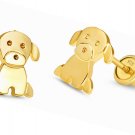 14k Gold Plated Baby Puppy Cubic Zirconia Screwback Girls Earrings with Silver P
