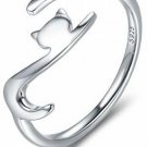 Forever Queen Cat Ring, 925 Sterling Silver Cute Kitty Sticky Cat Ring With For